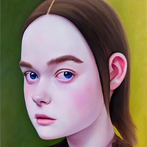 Prompt: a striking hyper real painting of Elle Fanning by Studio Ghibli