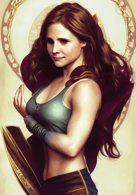 Image similar to kristen bell as buffy the vampire slayer, intricate, elegant, highly detailed, digital painting, artstation, concept art, smooth, sharp focus, illustration, art by artgerm and greg rutkowski and alphonse mucha and william - adolphe bouguereau