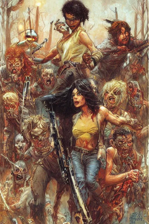 Image similar to walking dead comic cover. art by gaston bussiere.