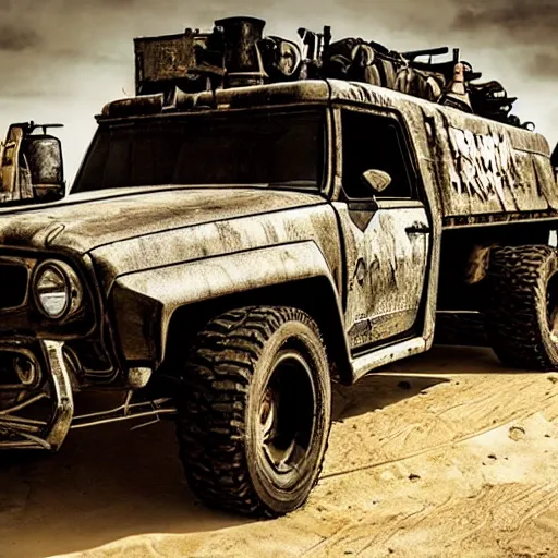 Image similar to rhinoceros truck in the style of mad max, cinematic composition, intricate photorealism, high detail, many exotic high end features