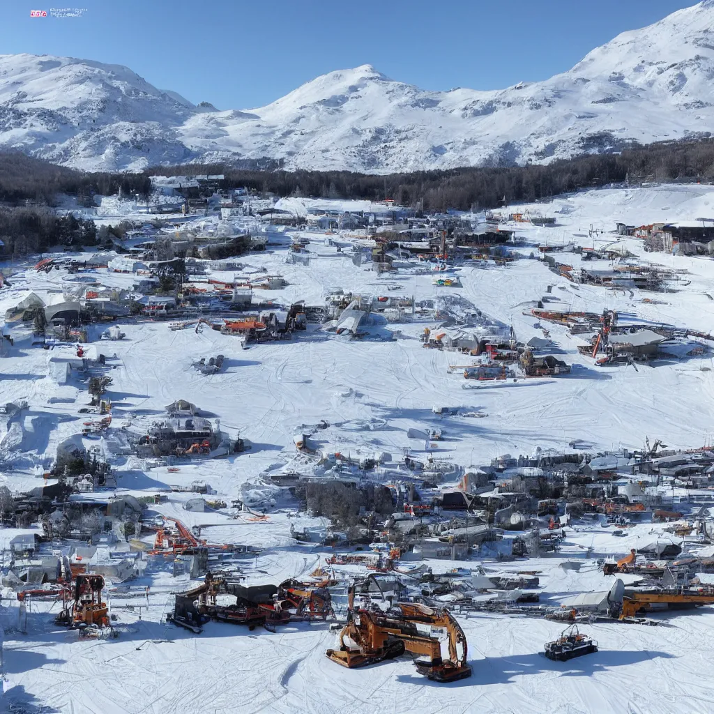 Image similar to ski station construction, clear weather, 8 k,