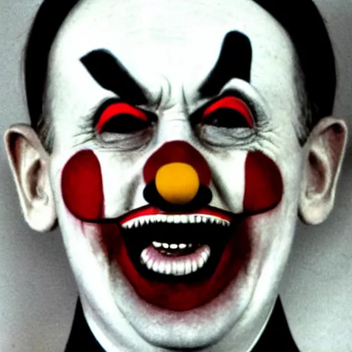 Image similar to happy smiling hitler in clown makeup