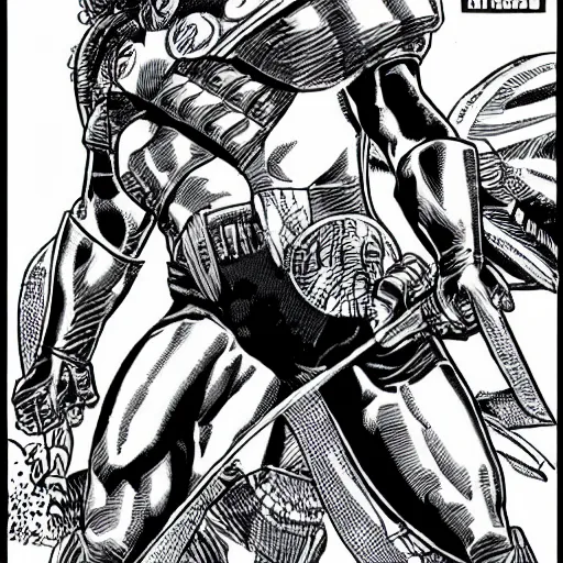 Image similar to x-o manowar in the style of barry windsor-smith