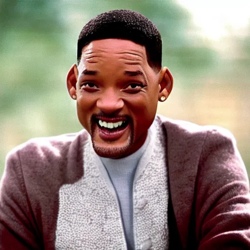 Image similar to will smith smiling in a wheelchair, movie still