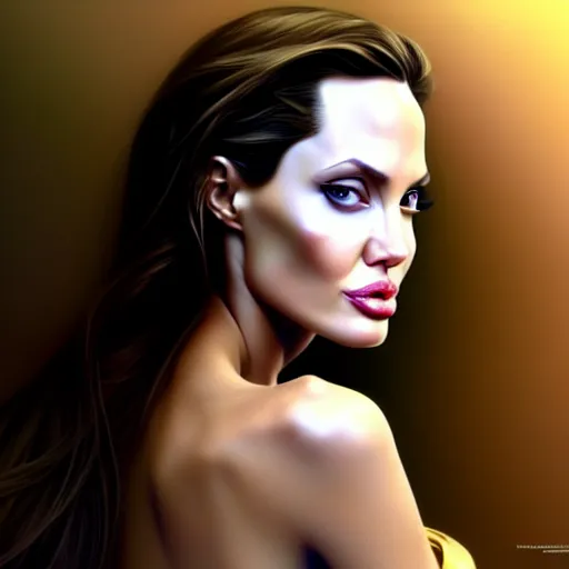 Image similar to beautiful digital painting of angelina jolie background with high detail, 8 k, teen, young, stunning detail, photo by artgerm, greg rutkowski and alphonse mucha, unreal engine 5, 4 k uhd