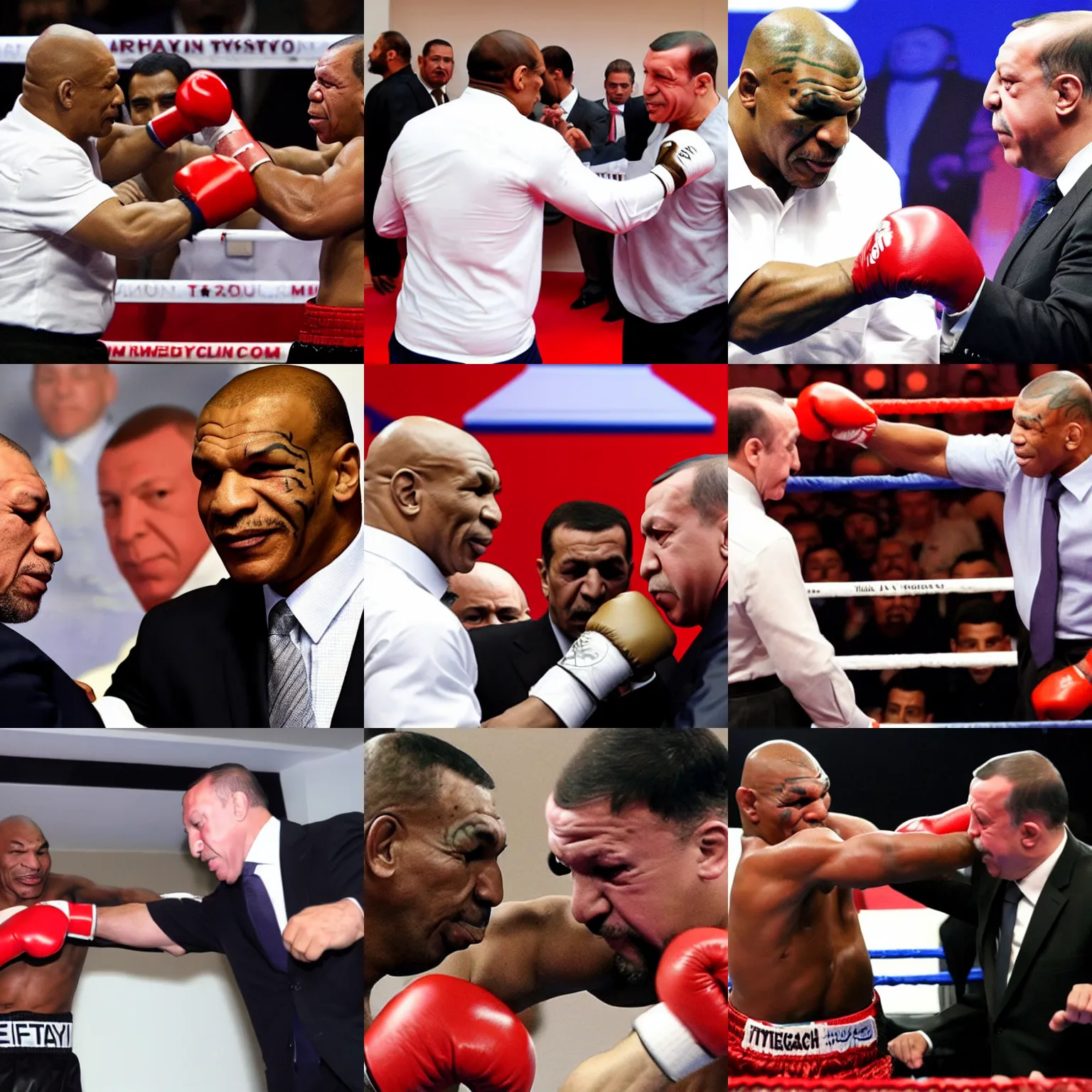 Prompt: mike tyson punching recep tayyip erdogan, hd, both faces visible