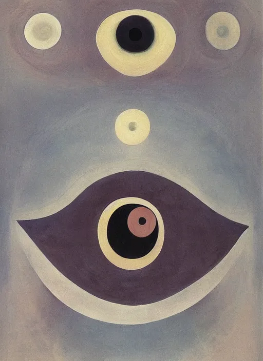 Image similar to abstract alien eyeball with minimalistic and aesthetic geometric shapes and patterns, muted color palette, symmetric, symbolist, abstract, spiritual art painting by Hilma At Klint