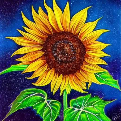 Image similar to Photorealistic painting of the most beautiful sunflower in the universe, Hyperdetailed, pretty colors, 108 megapixels, artstation concept art