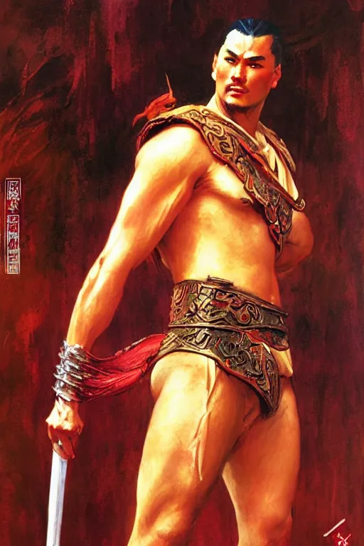 Image similar to wuxia, beefy male, character design, colorful, painting by gaston bussiere, craig mullins, j. c. leyendecker, tom of finland