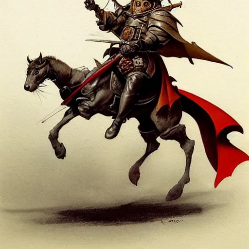 Image similar to ( ( ( brigganock dressed like a musketeer riding a tortoiseshell cat ) ) ), d & d, fantasy, medieval, greg rutkowski, frank frazetta, alexandre chaudret, boris vallejo, michael whelan, miro petrov, magali villeneuve