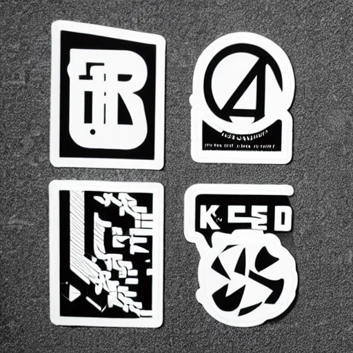 Prompt: black on white graphic design stickers in style of david rudnick, eric hu, acid, y 2 k