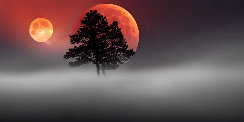 Prompt: lunar eclipse, but the moon is a triangle, sun rays, fog, photorealistic, calm environment