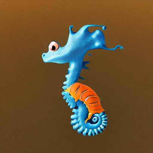 Prompt: a seahorse looking for a place to sleep, ilustration art by Goro Fujita