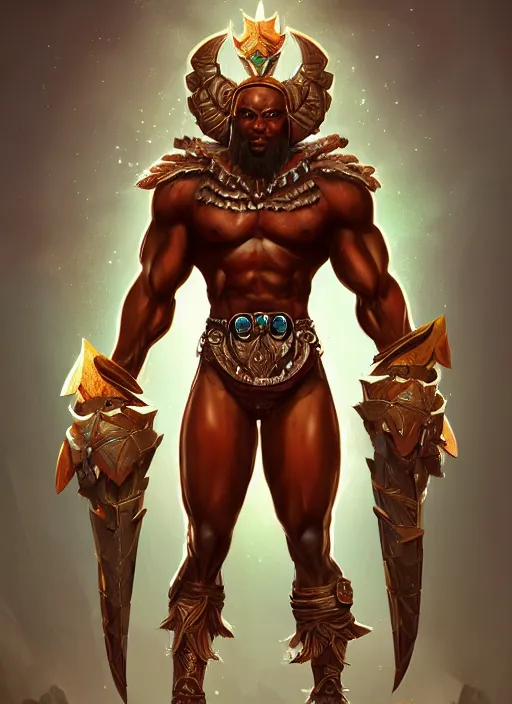 Image similar to a highly detailed illustration of berserker african god of lightning, muscular, intricate, elegant, highly detailed, centered, digital painting, artstation, concept art, smooth, sharp focus, league of legends concept art, WLOP