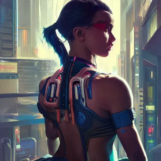 Image similar to an athletic humanoid girl, cyberpunk 2070, synthwave, highly detailed, digital painting, artstation, concept art, sharp focus, illustration, art by artgerm and greg rutkowski and alphonse mucha