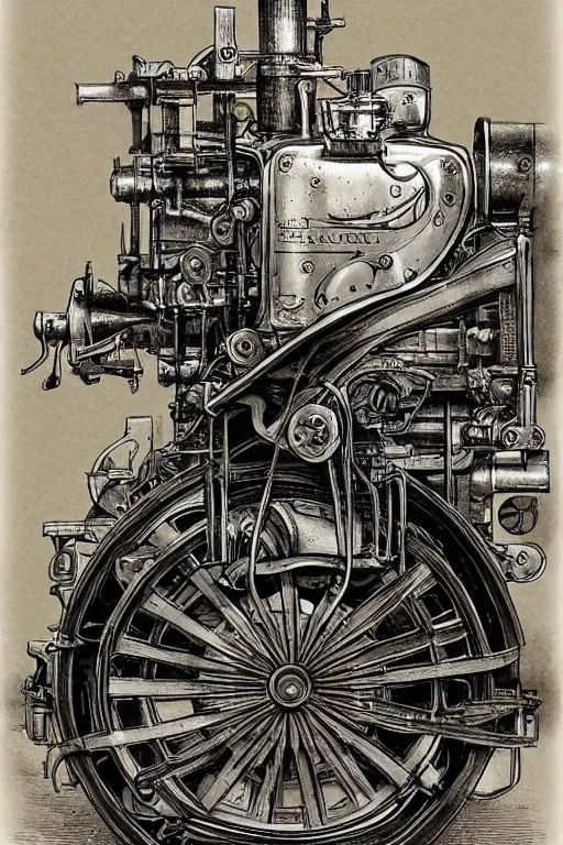 Image similar to steam engine, product illustration, by jean - baptiste monge