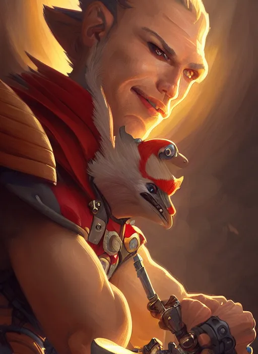 Prompt: portrait of aggressive woody the woodpecker, d & d, muscular! spaceship, intricate, elegant, highly detailed, digital painting, artstation, concept art, smooth, sharp focus, illustration, art by artgerm and greg rutkowski and alphonse mucha