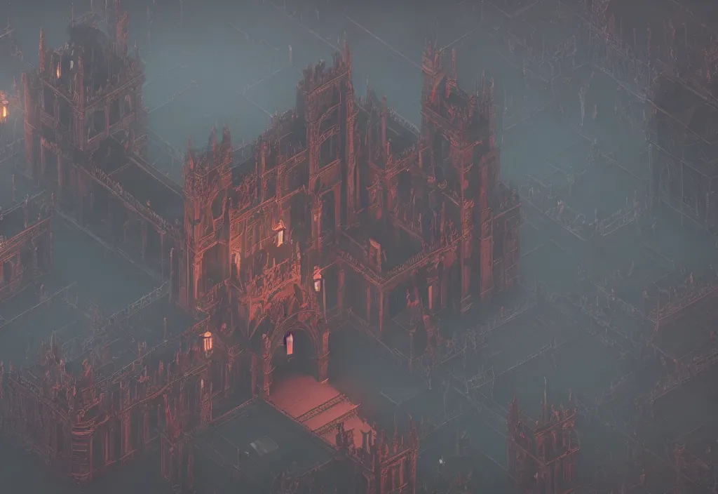 Prompt: isometric magicavoxel Bloodborne ghibli cinematic lighting, 4k