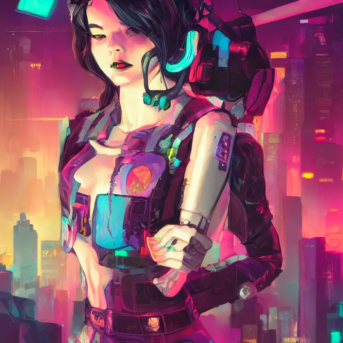 Image similar to a colorful comic noir illustration painting of a cyberpunk girl by sam yang!! and artgerm!! and lois van baarle and ross tran!!. in style of digital art, symmetry, sci fi, hyper detailed. octane render. trending on artstation