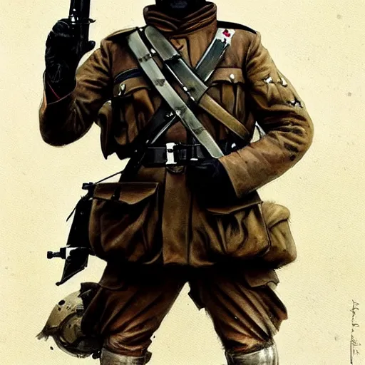 Prompt: german empire ww 1 stormtroper soldier looking forward drawn by greg rutkowski