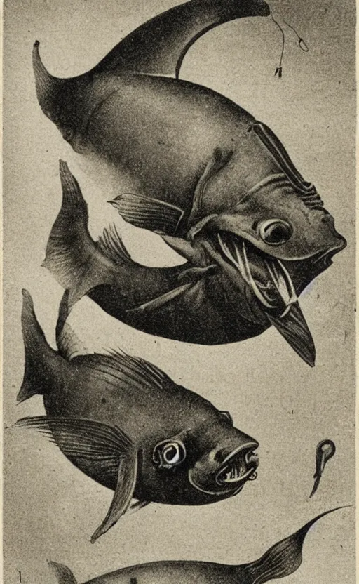 Prompt: illustration of an anglerfish, 1 9 0 0 s, highly detailed