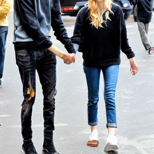 Image similar to paparazzi footage of pete davidson holding hands with the babadook