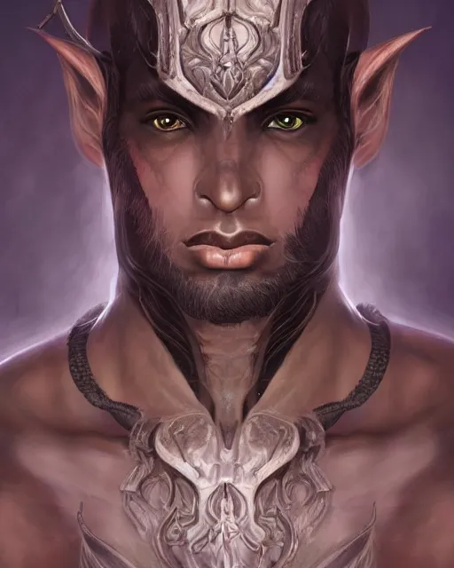 Image similar to portrait of a handsome male dark elf, obsidian skin, fantasy, feminine, elegant, intricate, highly detailed, digital painting, artstation, concept art, sharp focus, illustration