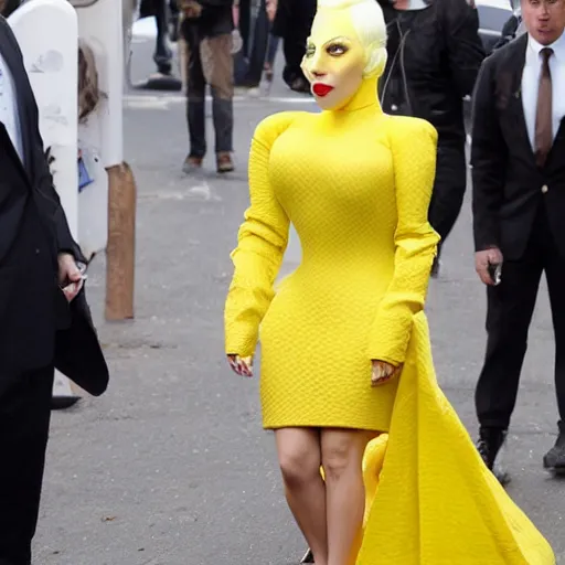 Image similar to lady gaga dressed with a banana style dress