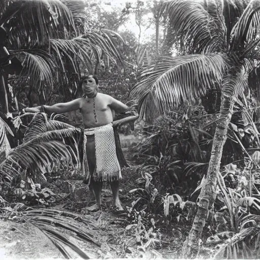 Image similar to lost film footage of a sacred indigenous artifact in the middle of the ( ( ( ( ( ( ( ( ( ( tropical jungle ) ) ) ) ) ) ) ) ) ) / ethnographic object / film still / cinematic / enhanced / 1 9 0 0 s / black and white / grain