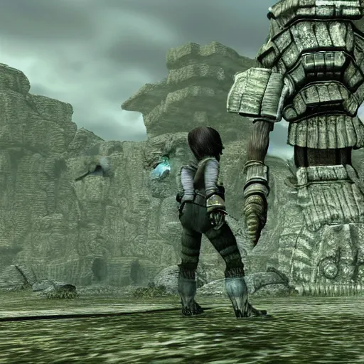 Prompt: prototype screenshots of ps 2 game shadow of the colossus, 2 0 0 4