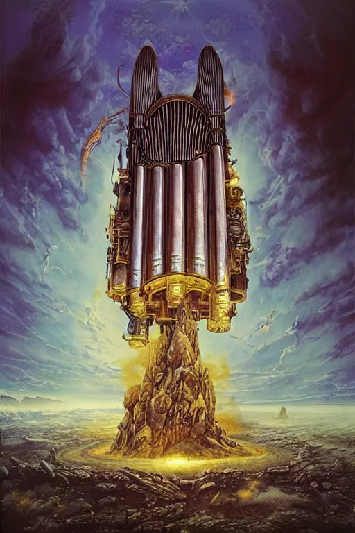 Image similar to pipe organ album art, hyper realistic, fantasy art, in the style of chris foss and alan lee, intricate, hyper detailed, smooth