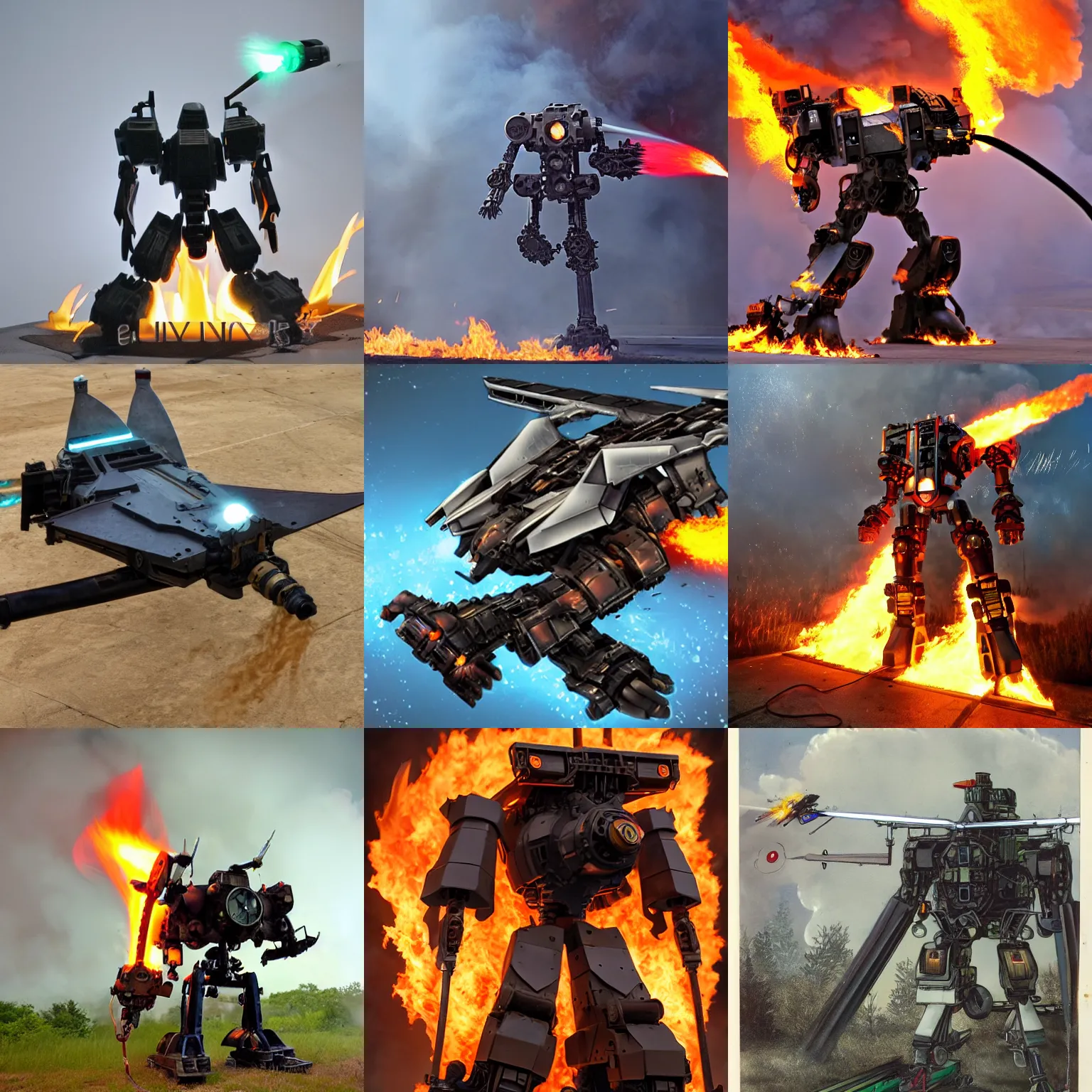 Prompt: mech jetting forward with fire