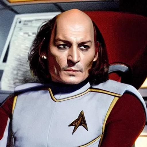 Prompt: johnny depp as captain jean luc picard of the starship enterprise