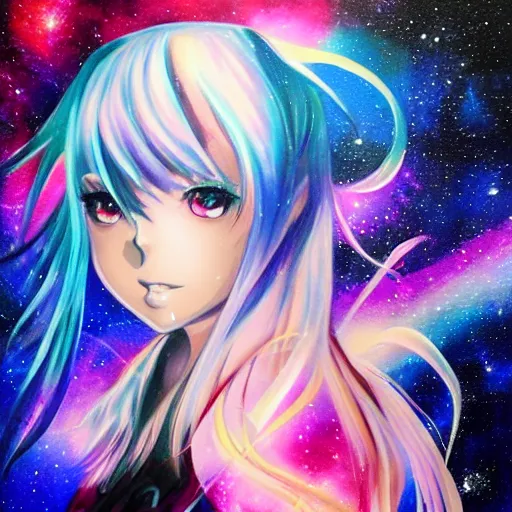 Image similar to galaxy painting of an Anime girl