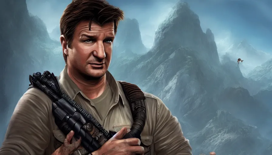 Prompt: Nathan Fillion is Nathan Drake, hyperdetailed, artstation, cgsociety, 8k