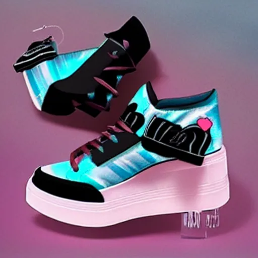 Prompt: shoes designed by hatsune miku