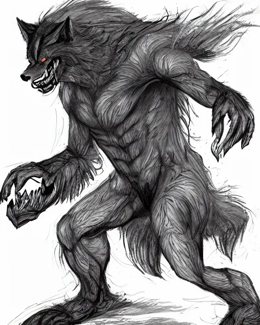 Image similar to werewolf concept designs in the style Neville Page, highly detailed, trending on artstation