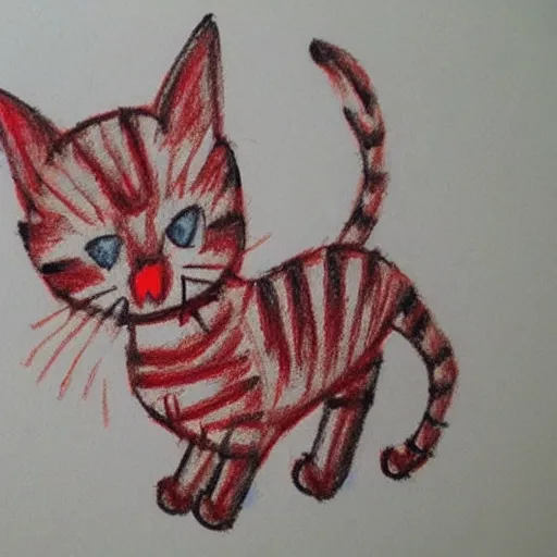 Image similar to crayon drawing of a cat bleeding out, drawn by a 6 year old