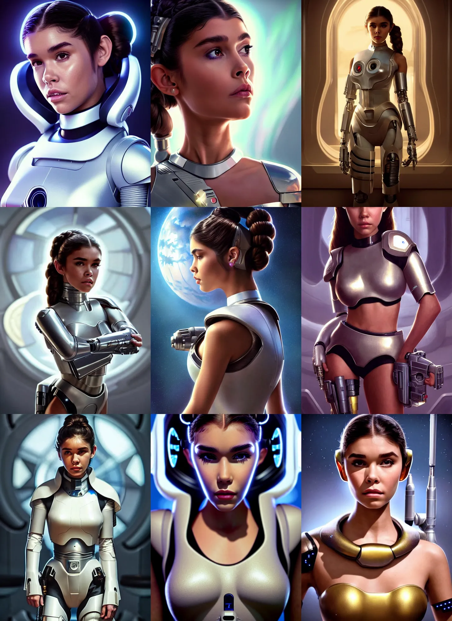 Prompt: madison beer as polished princess leia cyborg : : weta disney pixar movie still photo : : hi - fructose, sci fi decadent highly - detailed digital painting, golden ratio, octane render, artstation, smooth, sharp focus, artgerm, mucha, loish, wlop : :