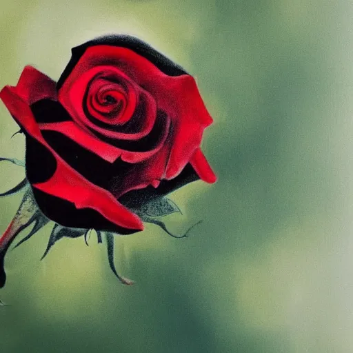 Prompt: A black rose next to a red rose, realistic