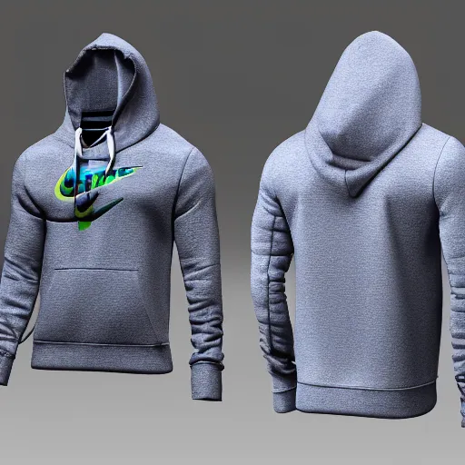 Image similar to new Nike Hoodie, inspired by Rick And Morty, 3D rendering, hyperdetalied, photography studio, 8K,