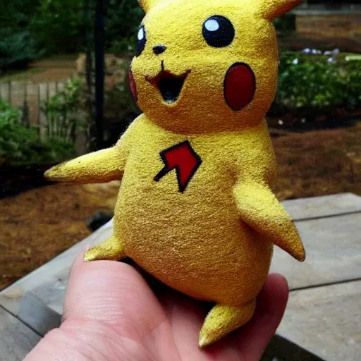 Prompt: Pikachu Sculpture made out of sawdust