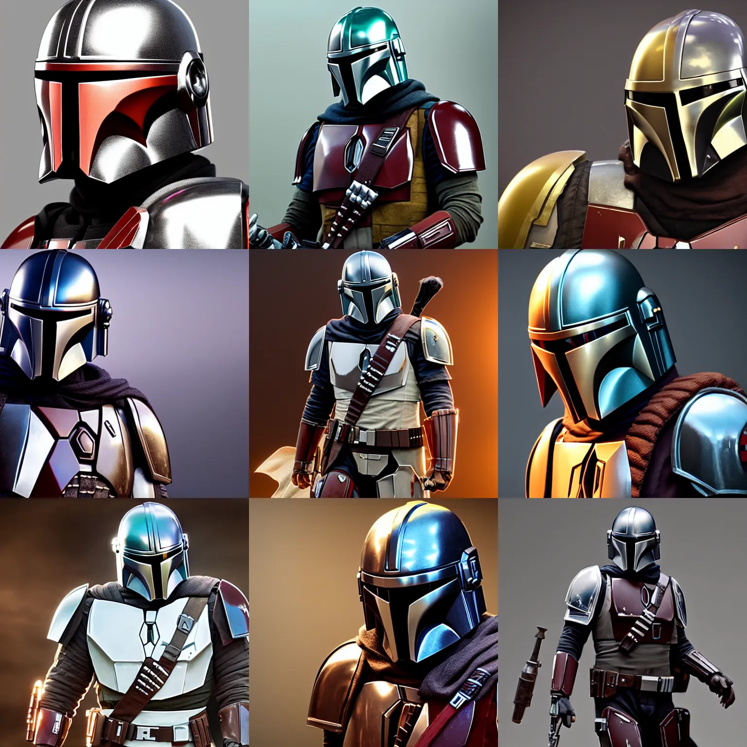 Prompt: crisp quality and light reflections, still photo of the mandalorian, unreal engine 5 quality render, studio lighting, photorealistic portrait, bright studio setting, highly detailed