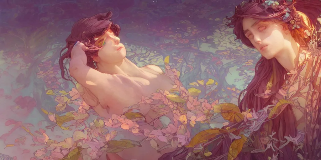 Prompt: dreamscape, female, vivid colors, art by artgerm and greg rutkowski and alphonse mucha and loish and wlop, highly detailed sculpture, intricate detailed, ommatidia, 8 k, cinematic atmosphere, post - processing