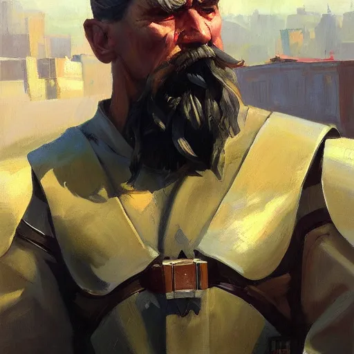 Image similar to greg manchess portrait painting of a soviet russian nuclear supersoldier, medium shot, asymmetrical, profile picture, organic painting, sunny day, matte painting, bold shapes, hard edges, street art, trending on artstation, by huang guangjian, gil elvgren, ruan jia, randy vargas, greg rutkowski