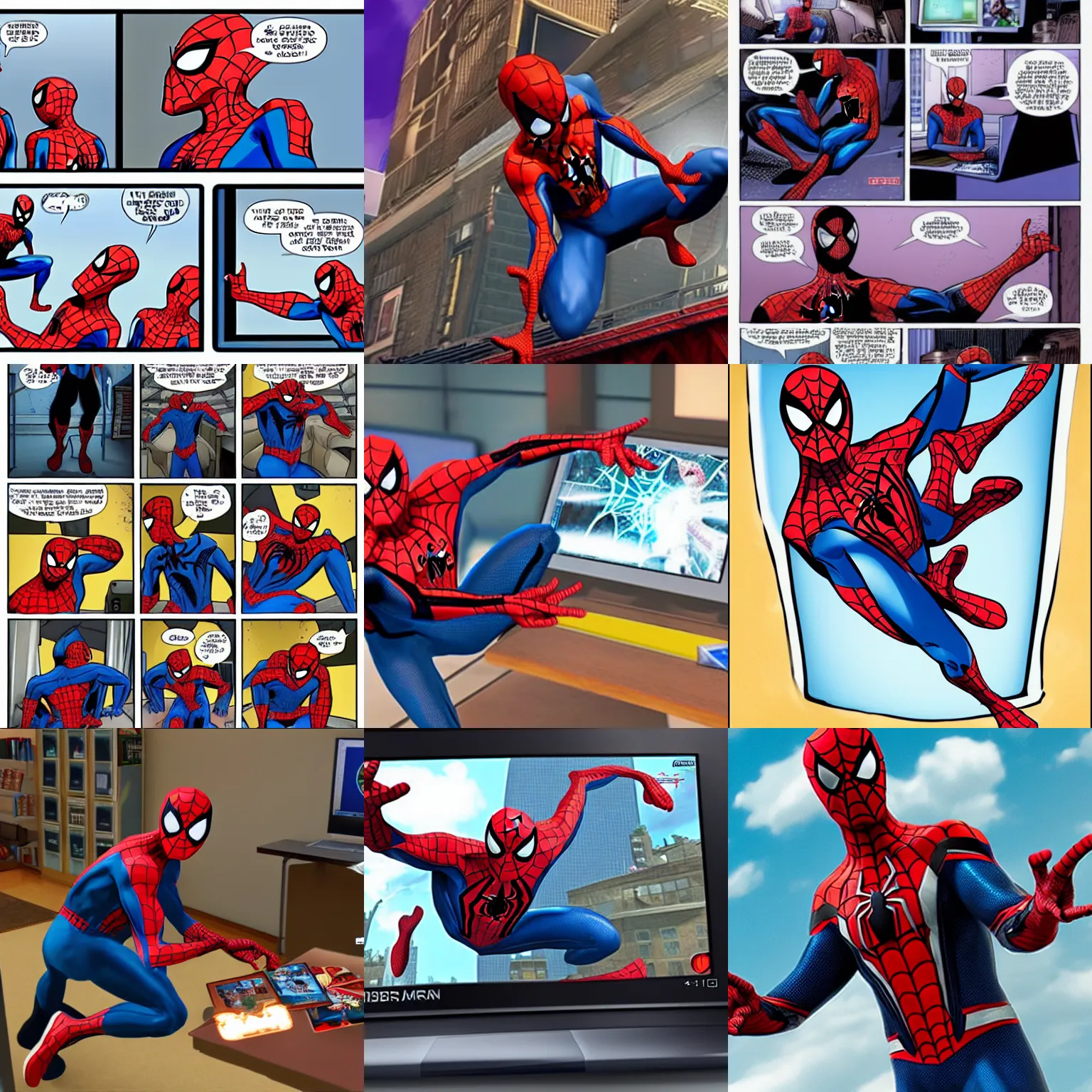 Prompt: spider - man plays a video game called spider - man on the computer