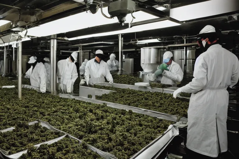 Prompt: photograph of an underground marijuana lab factory atmospheric