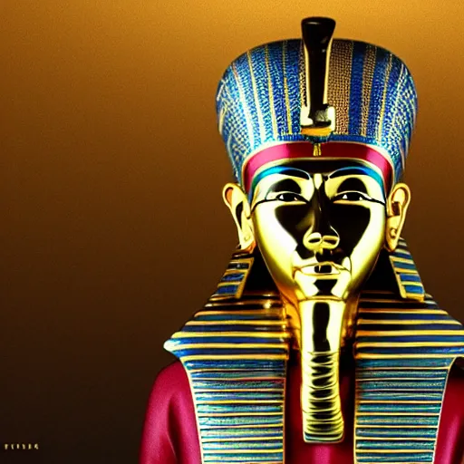 Prompt: Tutankhamun in Gucci attire, cinematic view, 4K HD