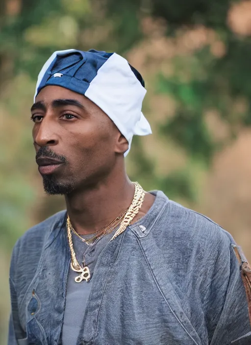 Prompt: dslr photo portrait still of tupac at age 5 0, 8 5 mm f 1. 8