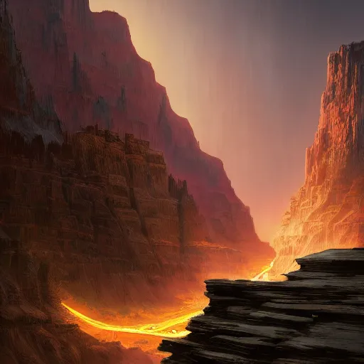 Prompt: a bright glowing city in the Grand Canyon, beautiful dynamic lighting, cinematic, wide angle establishing shot, extremely high detail, photo realistic, cinematic lighting, post processed, concept art, artstation, matte painting, style by eddie mendoza, raphael lacoste, alex ross, volumetric lighting, light rays, photorealistic, ultrarealistic, moody, coronarender, 8k